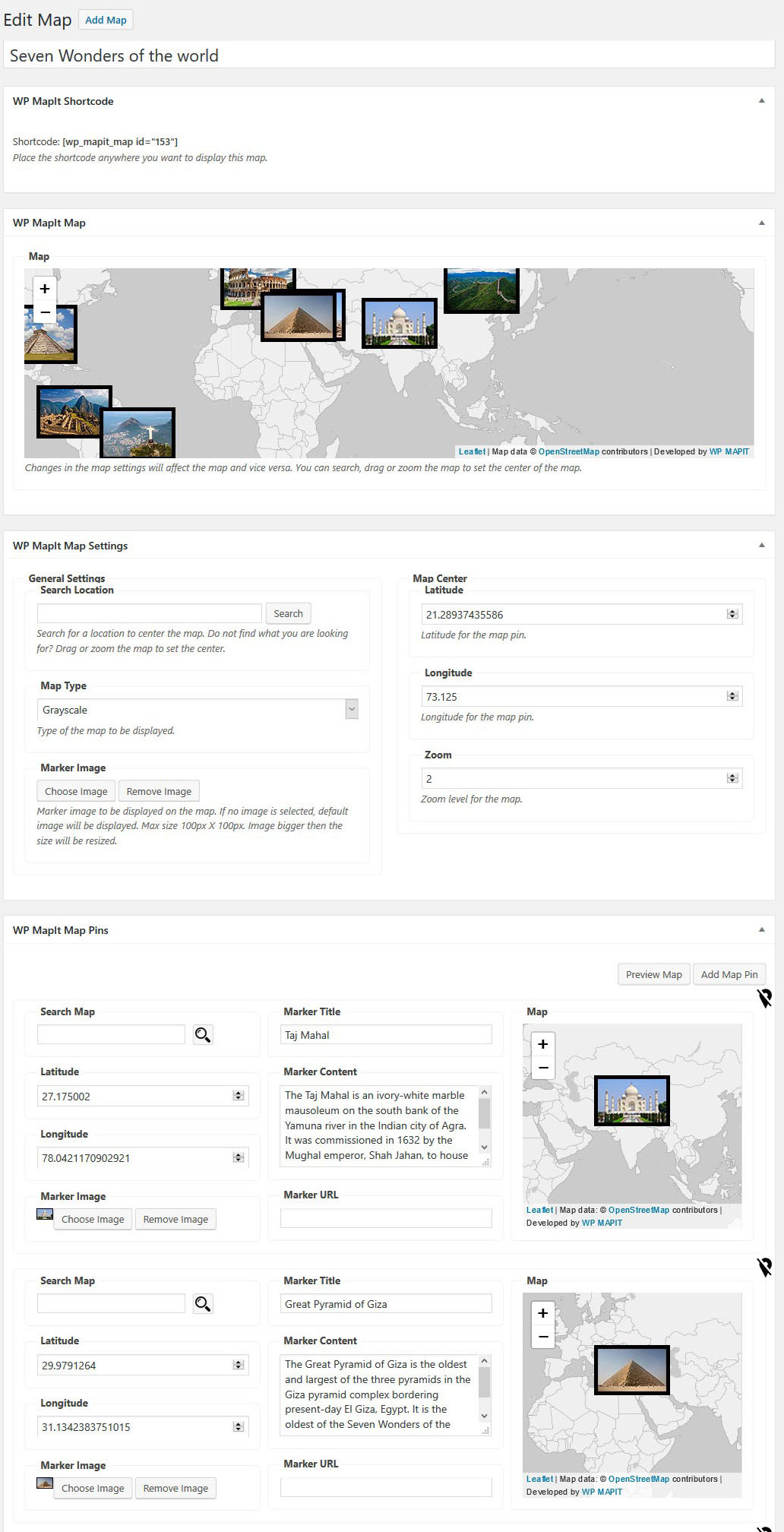 Creating a multi pin map – WP MapIt